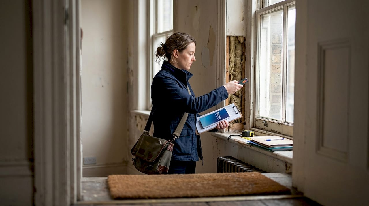 Assessor inspecting London flat for energy rating