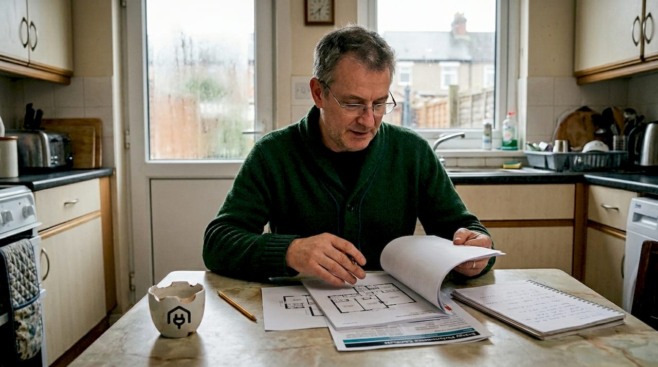 Landlord examining property energy documents