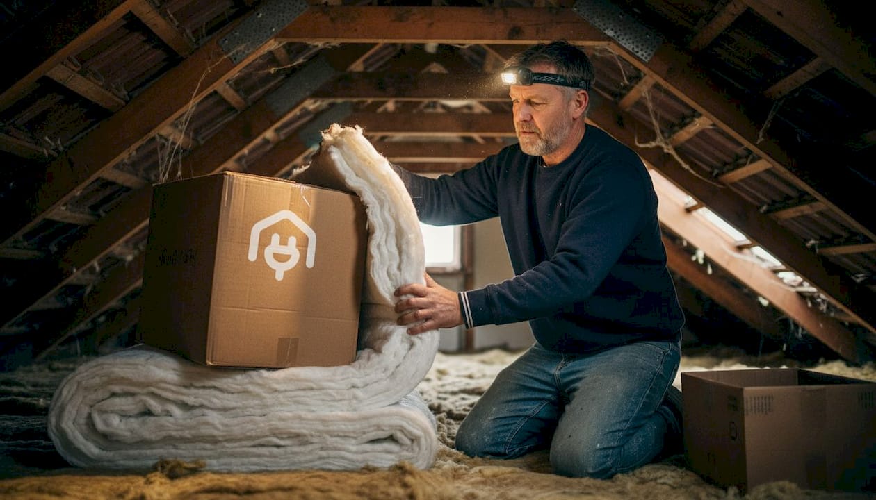 Homeowner correcting compressed loft insulation