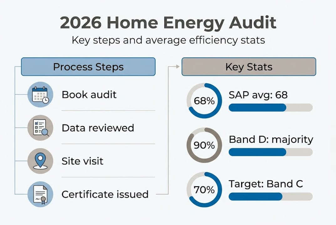 Infographic summarizes home energy audit steps and stats