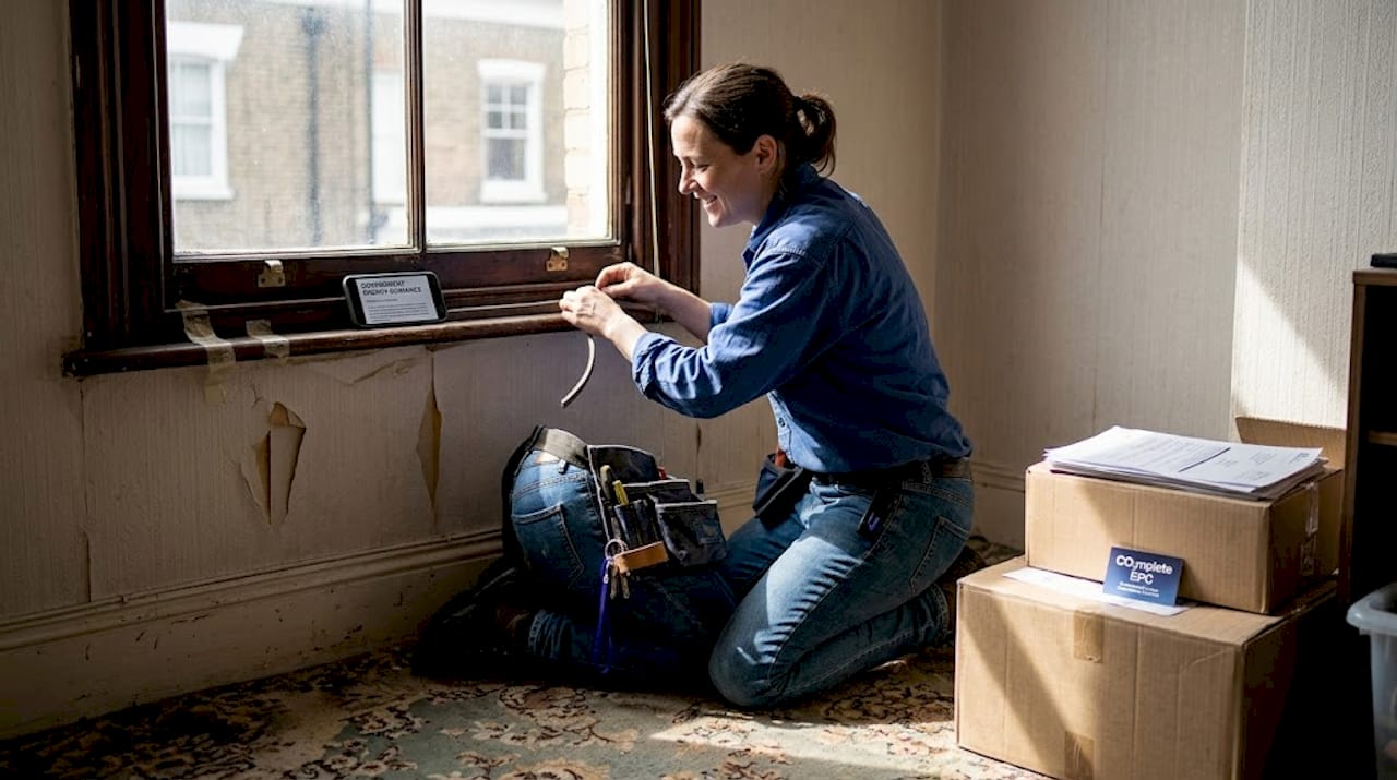 Contractor installing draught-proofing in London rental