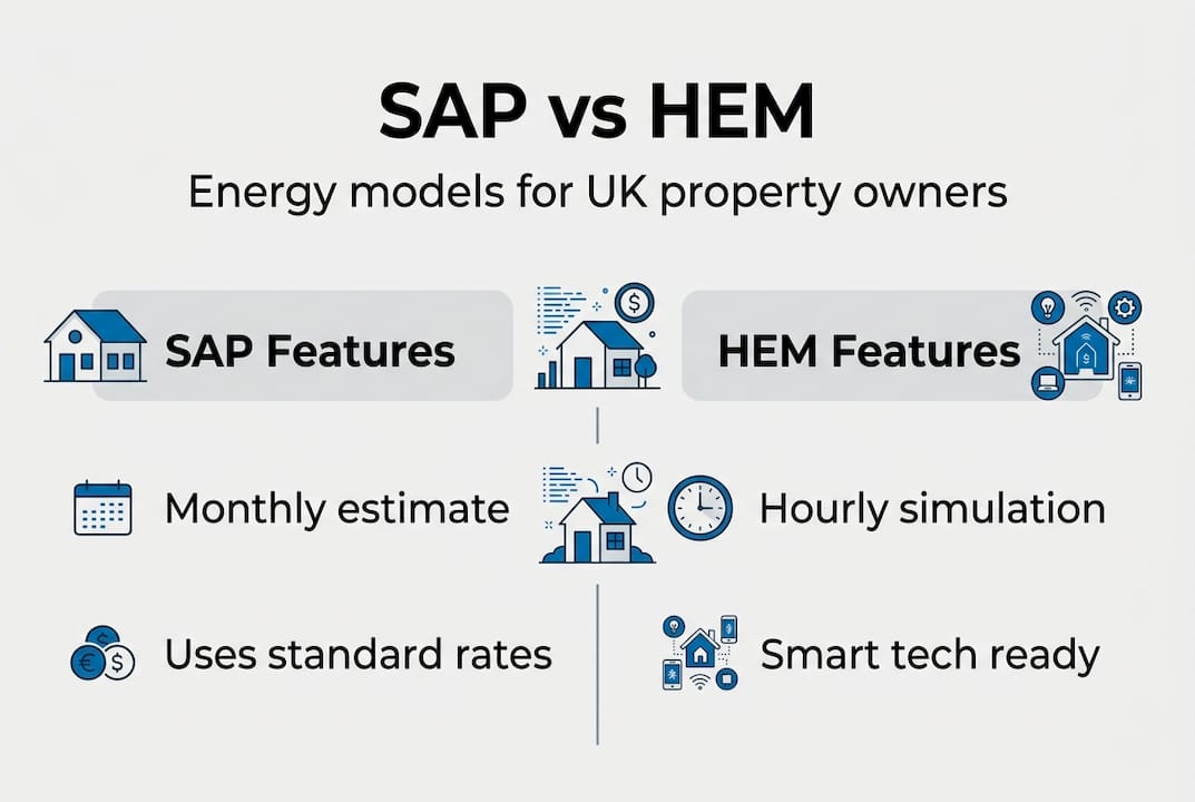 Infographic comparing SAP and HEM model features