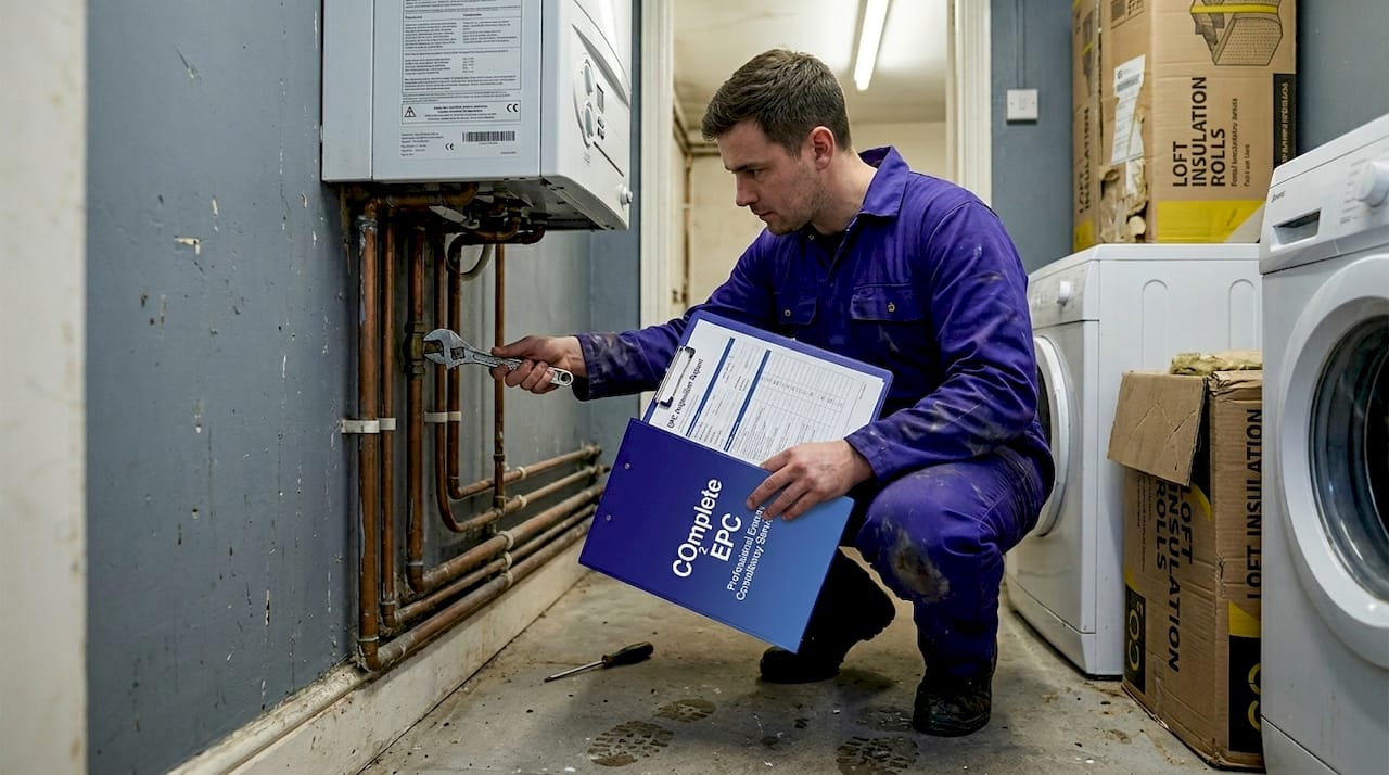 Engineer working on boiler upgrade inspection