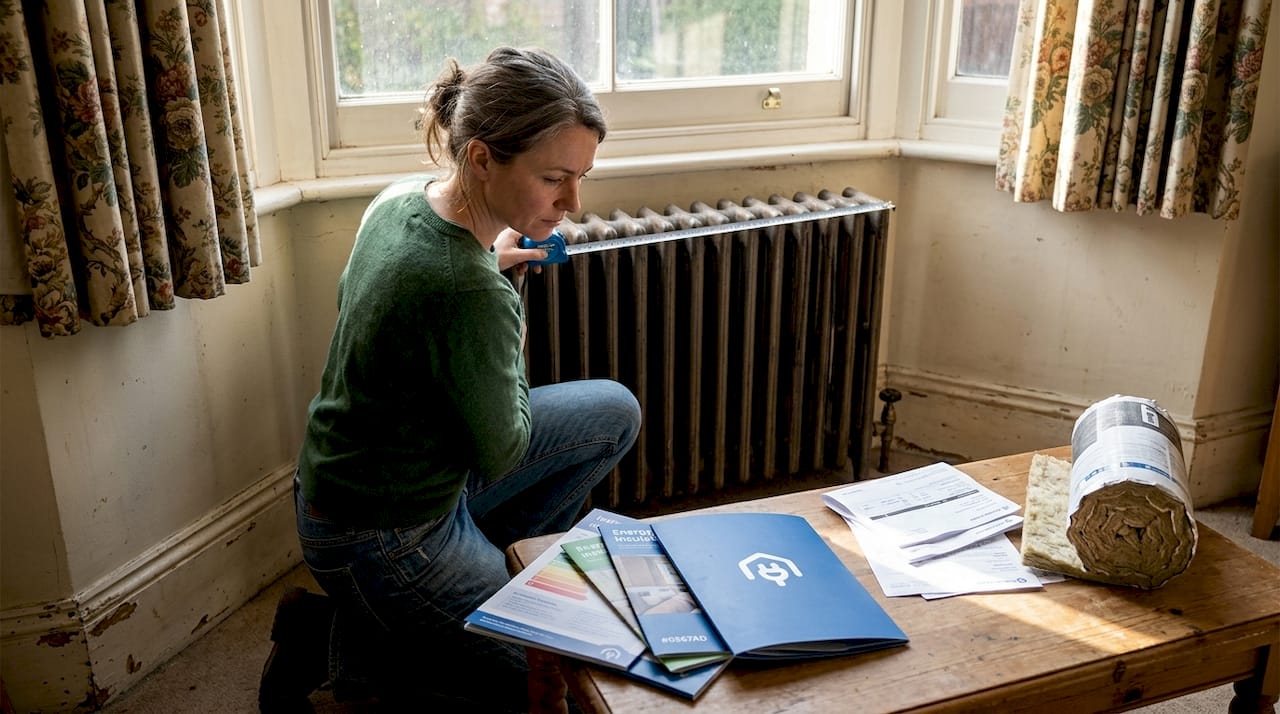 Landlord measuring radiator in older home