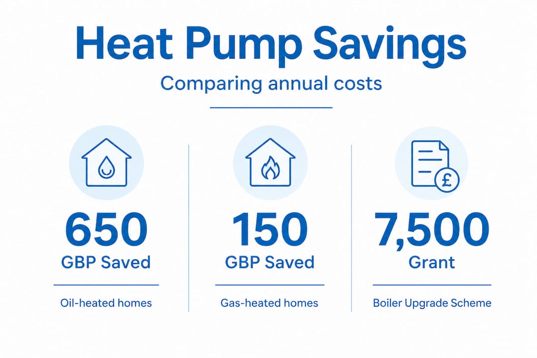 Infographic with saving stats for UK heat pumps