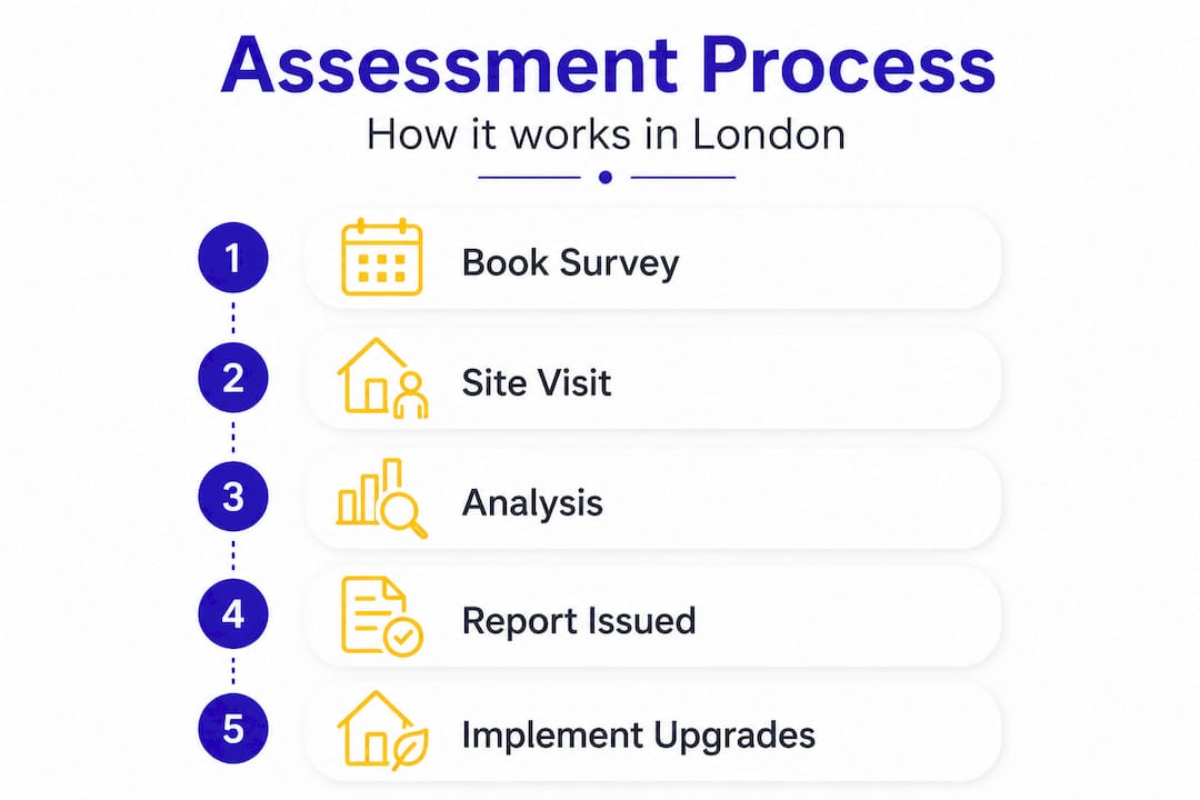 Infographic showing five steps of energy assessment