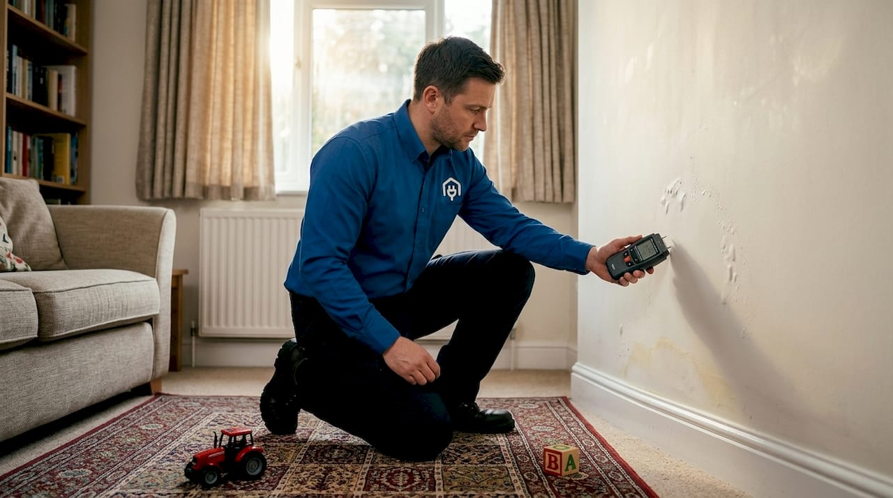 Surveyor checks wall for insulation issues