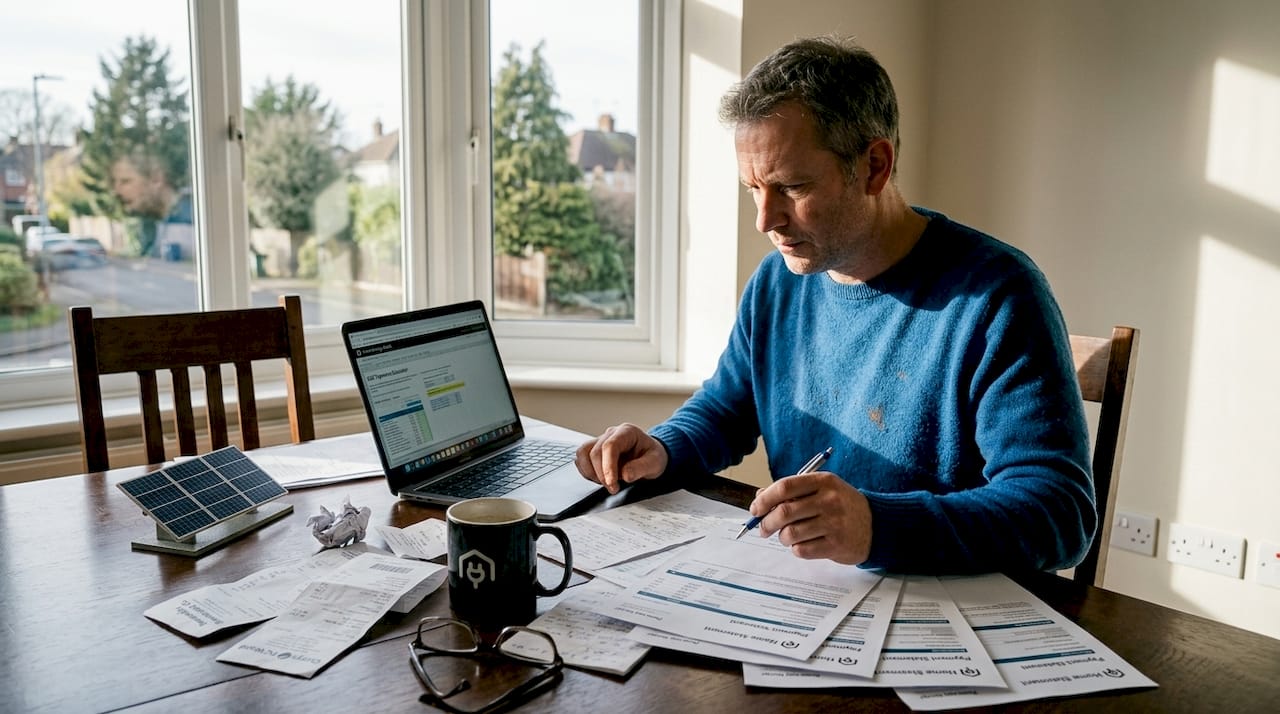 Landlord calculating SEG payments with energy paperwork