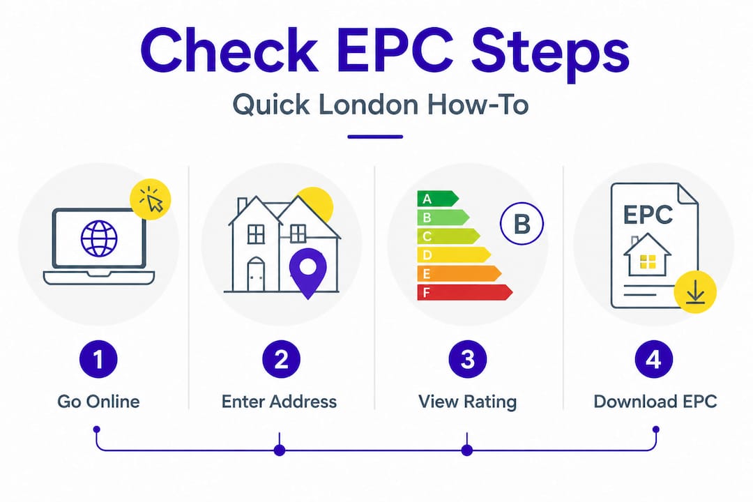 Infographic showing steps to check EPC in London