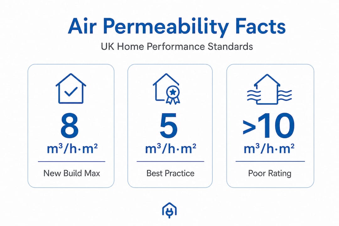 Infographic with UK air permeability standard stats
