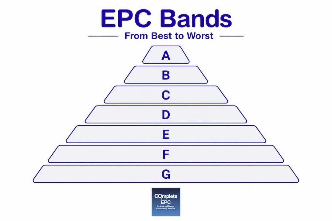 Pyramid infographic showing EPC bands A to G