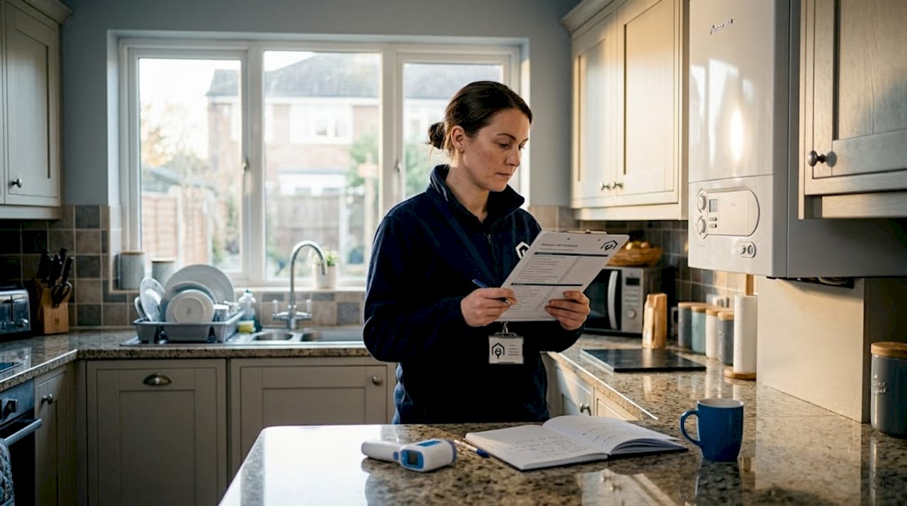 Energy assessor inspecting home with checklist