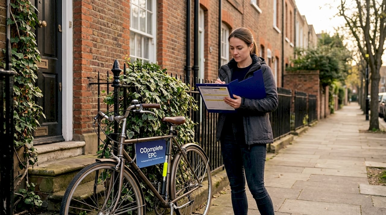 Energy assessor surveys older London terraced house