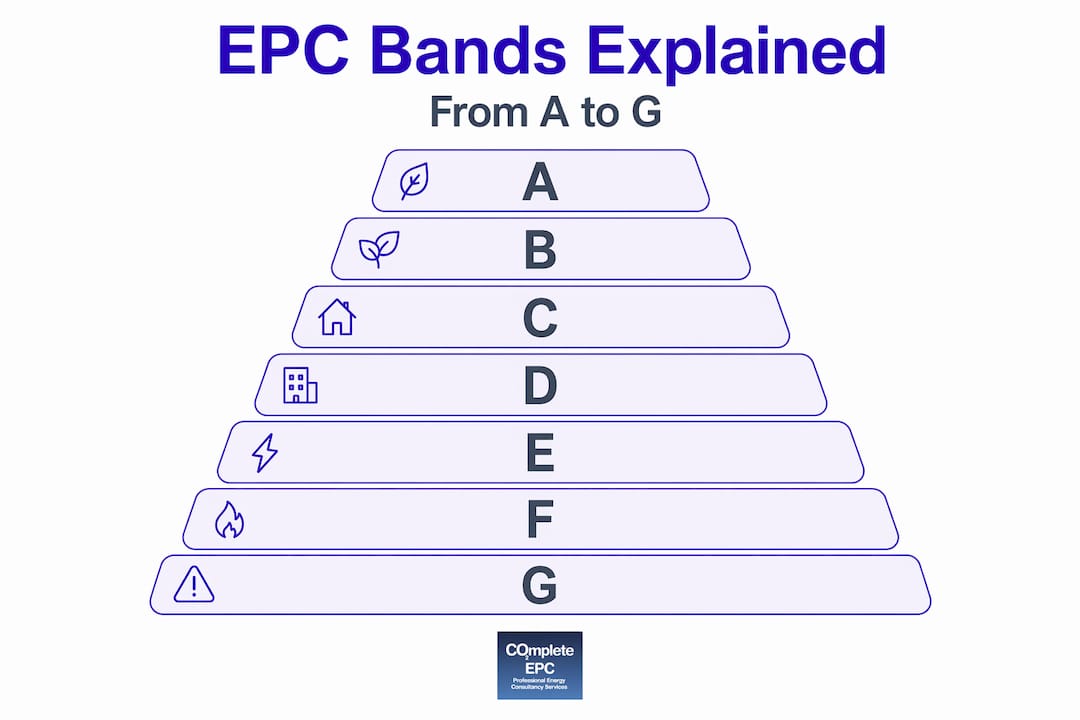Infographic showing EPC rating bands A to G