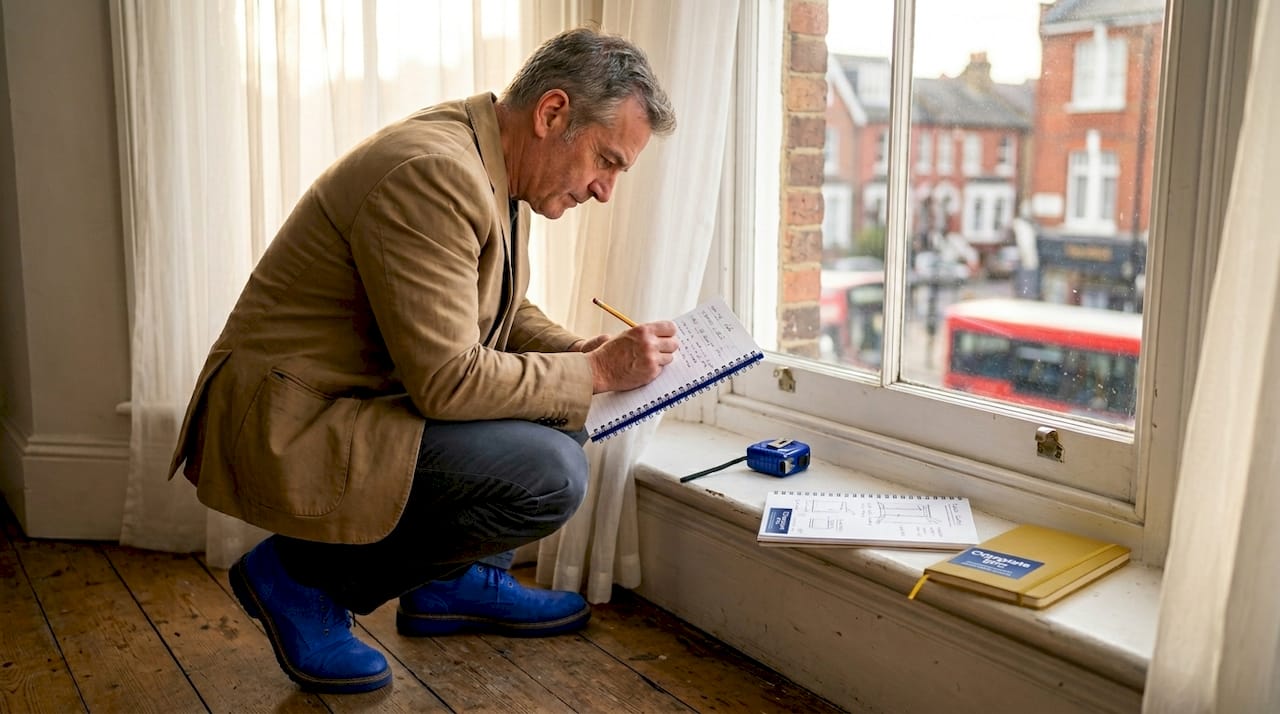 Surveyor inspecting window for energy assessment