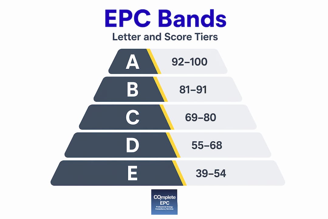 Hierarchy infographic showing EPC bands and score tiers