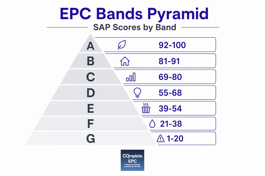 Pyramid infographic of EPC bands and SAP scores
