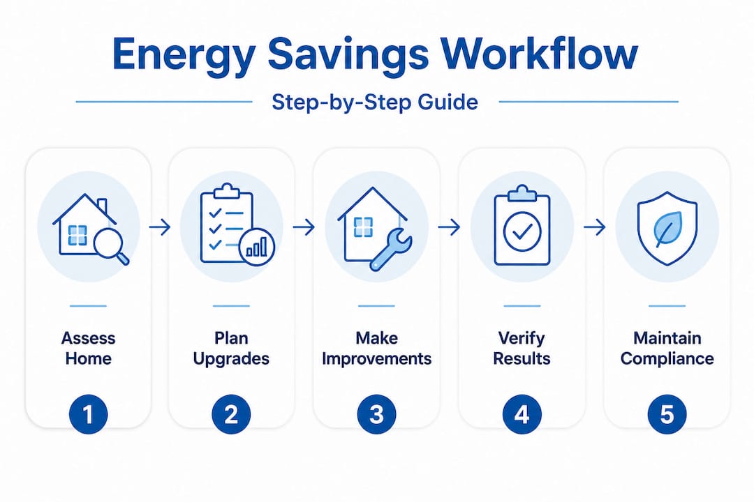 Infographic outlining energy savings workflow steps
