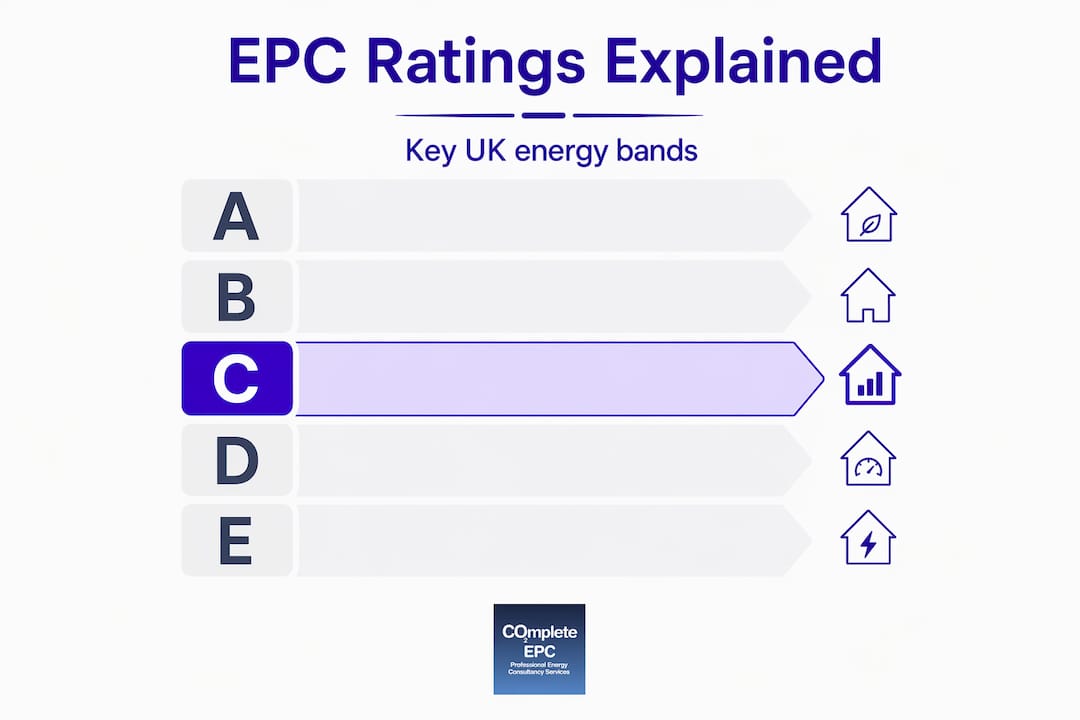 Hierarchy infographic showing EPC bands with focus on band C