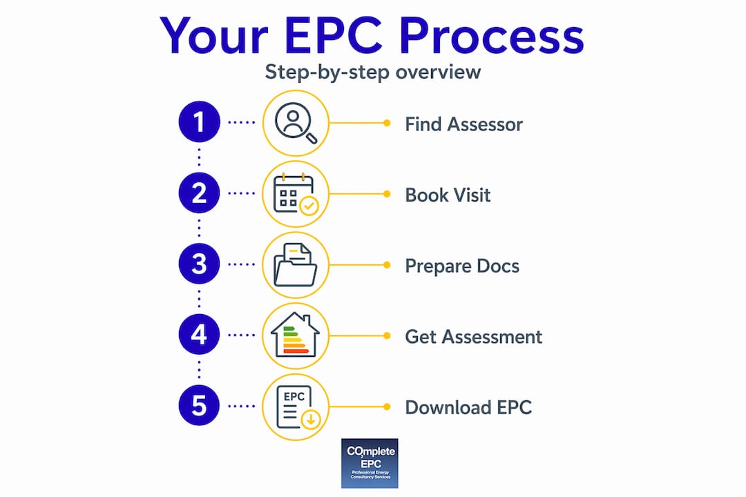 Infographic showing EPC process steps from assessor to certificate