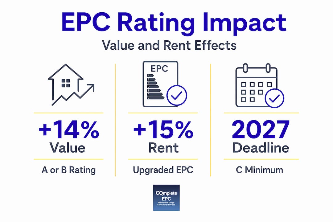 Infographic with EPC rating value and rent increases