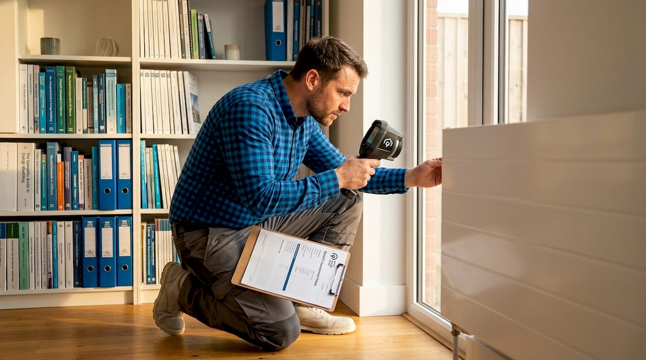 Retrofit assessor conducting home energy audit