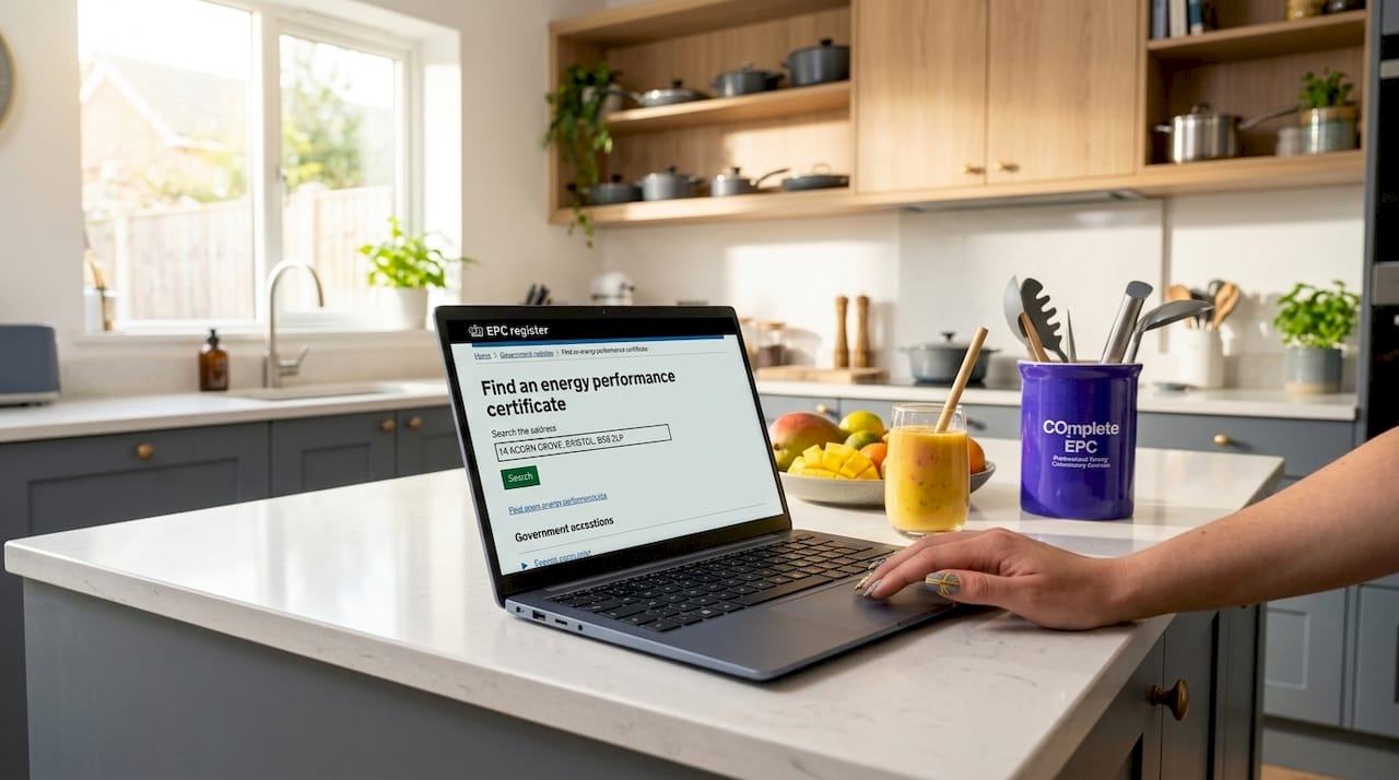 Laptop showing EPC search on government website