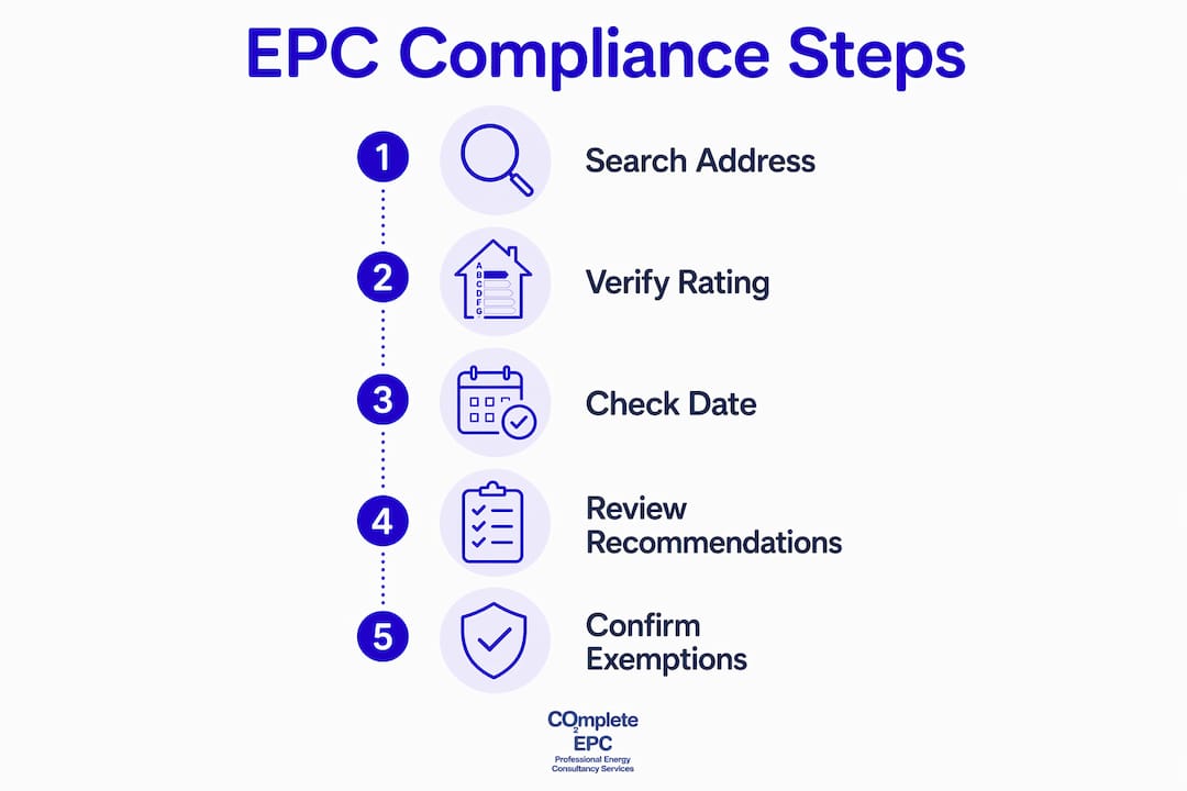 Infographic illustrating steps to check EPC compliance