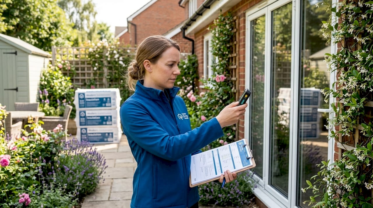 Energy assessor inspecting residential property