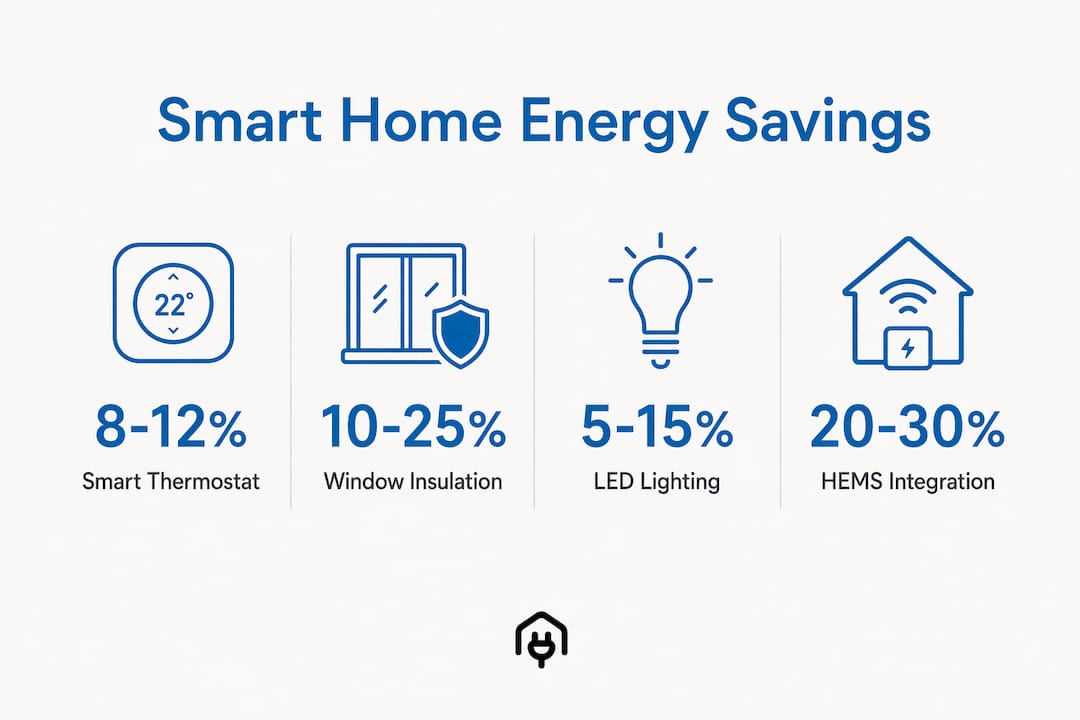 Infographic showing smart home energy saving percentages