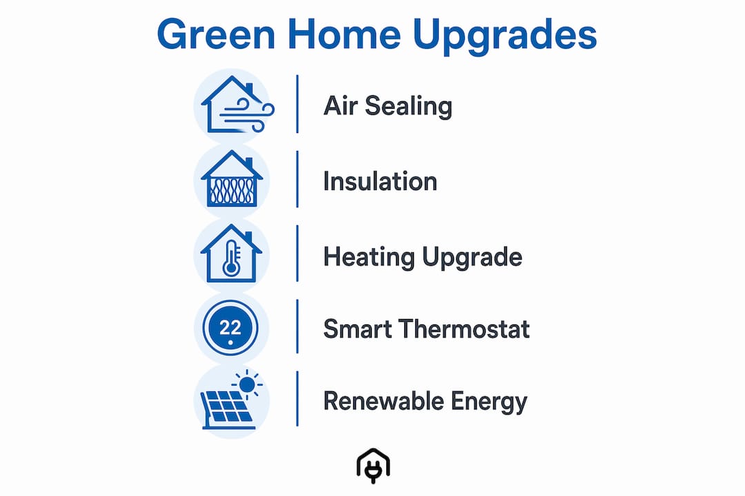 Infographic illustrating key green home upgrade steps