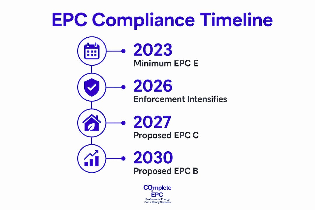 Infographic showing EPC compliance timeline and standards