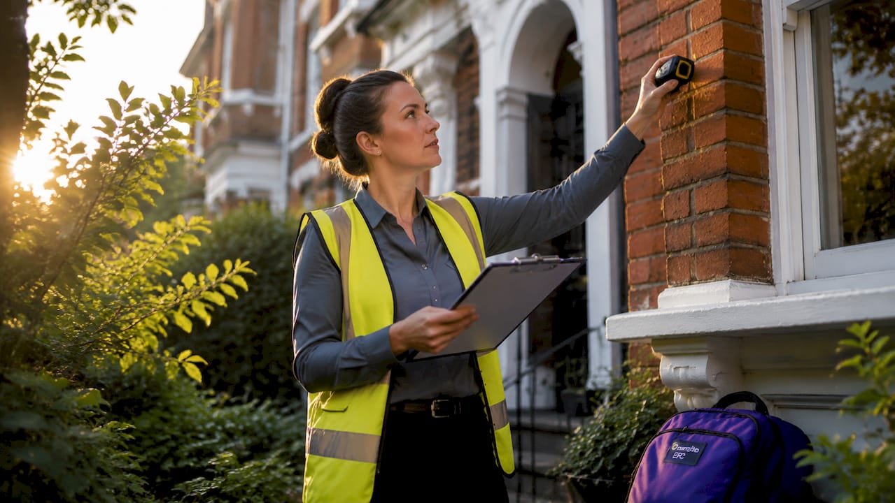 EPC assessor taking measurement at London Victorian home