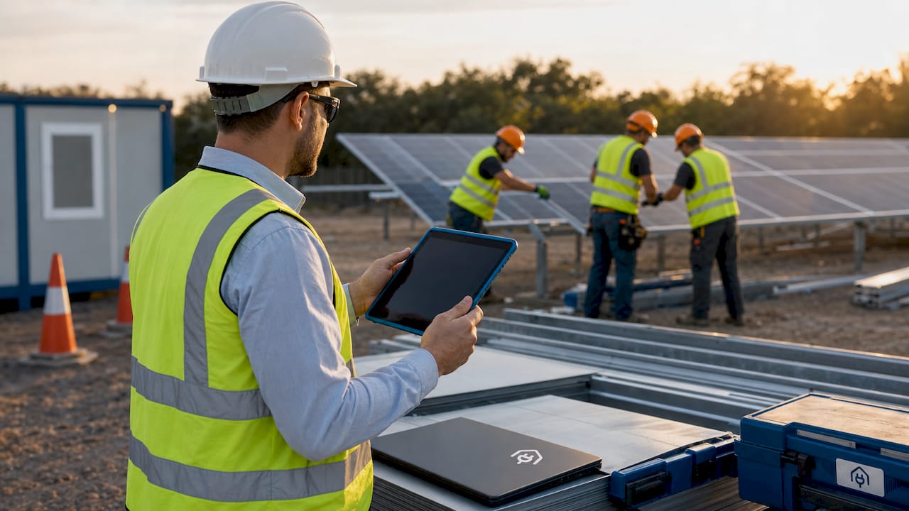 Engineer overseeing renewable energy EPC construction site