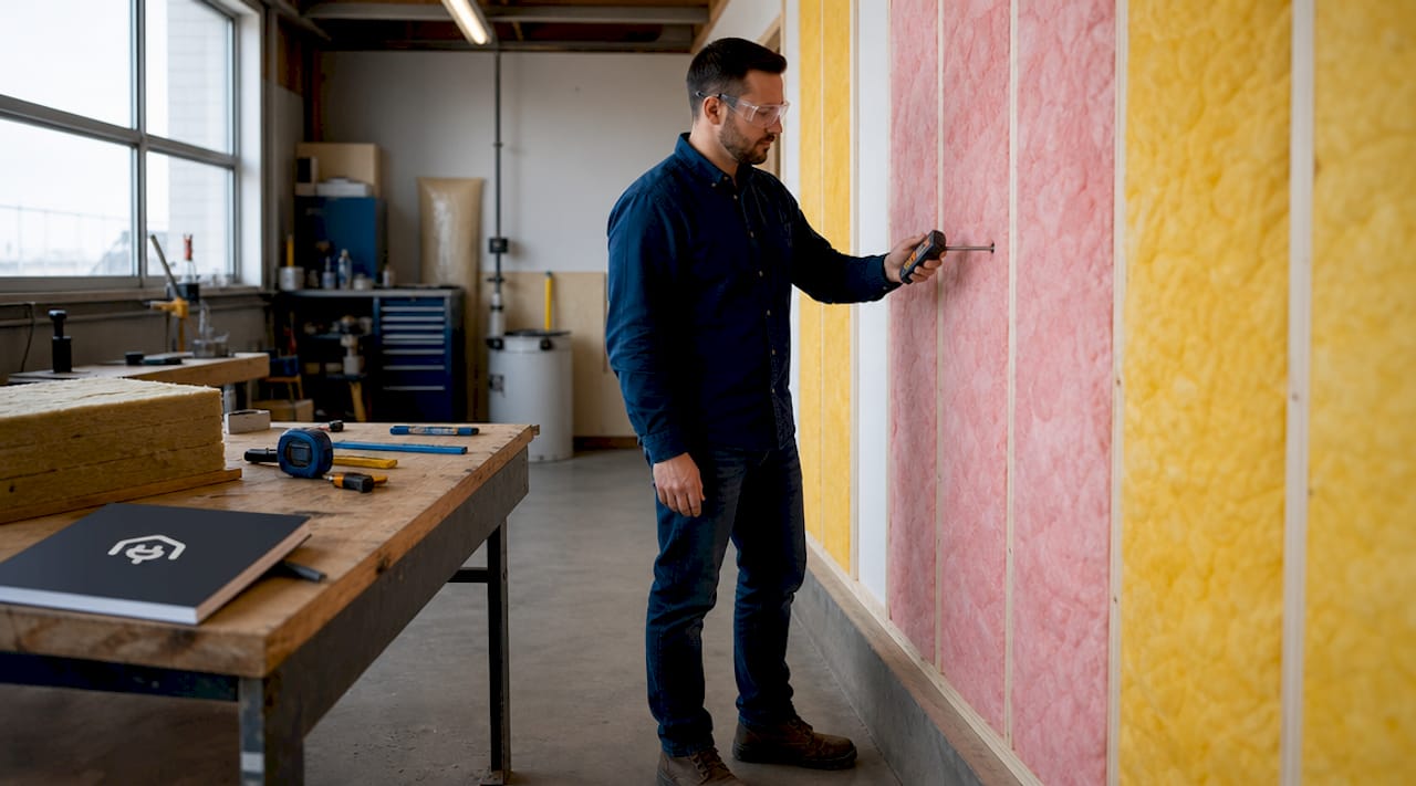 Technician measuring insulation thickness