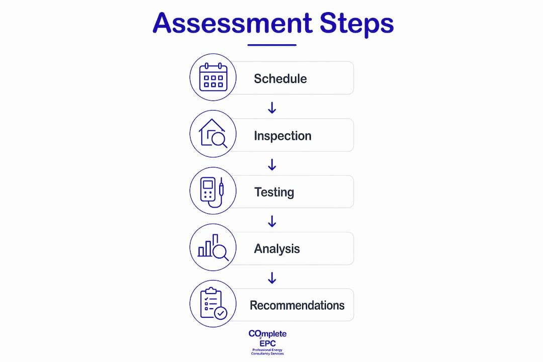 Infographic showing steps of a home energy assessment