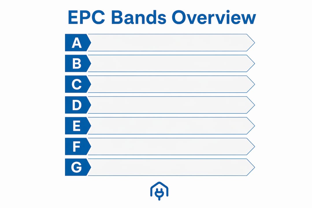 Infographic illustrating EPC rating bands from A to G