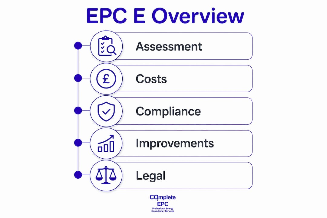 Infographic showing EPC rating E process steps