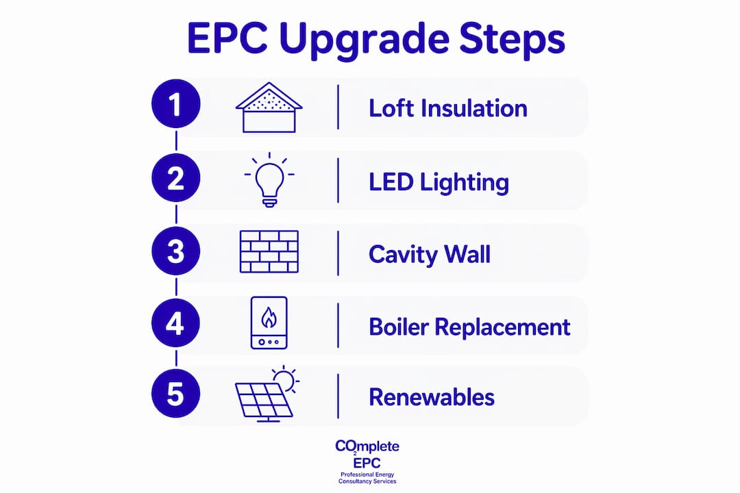 Step-by-step EPC improvement budget infographic