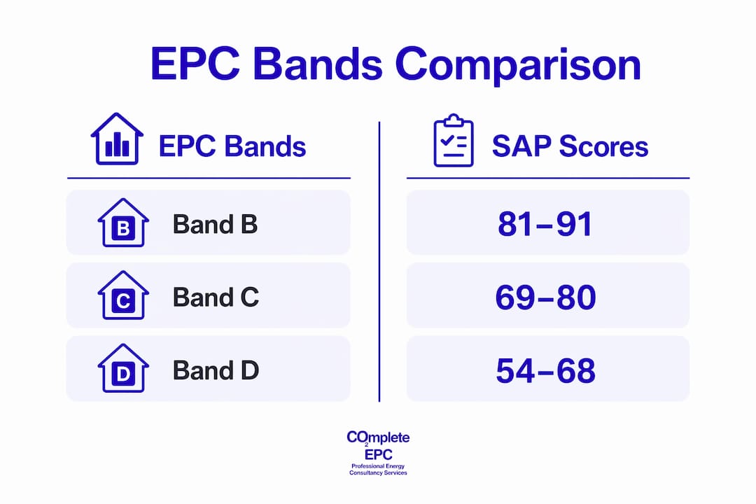 Infographic comparing EPC bands and SAP scores