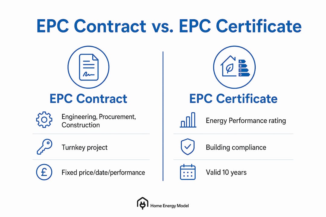 Infographic comparing EPC contract and energy performance certificate