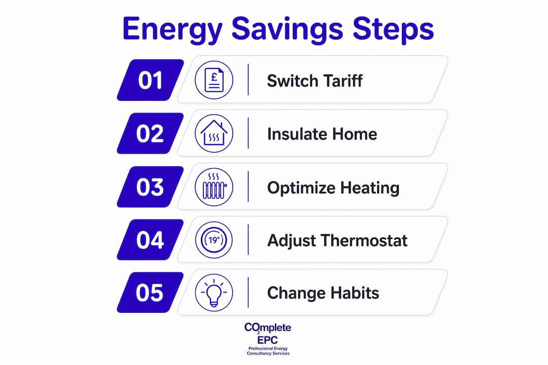 Infographic outlining steps to save energy in 2026