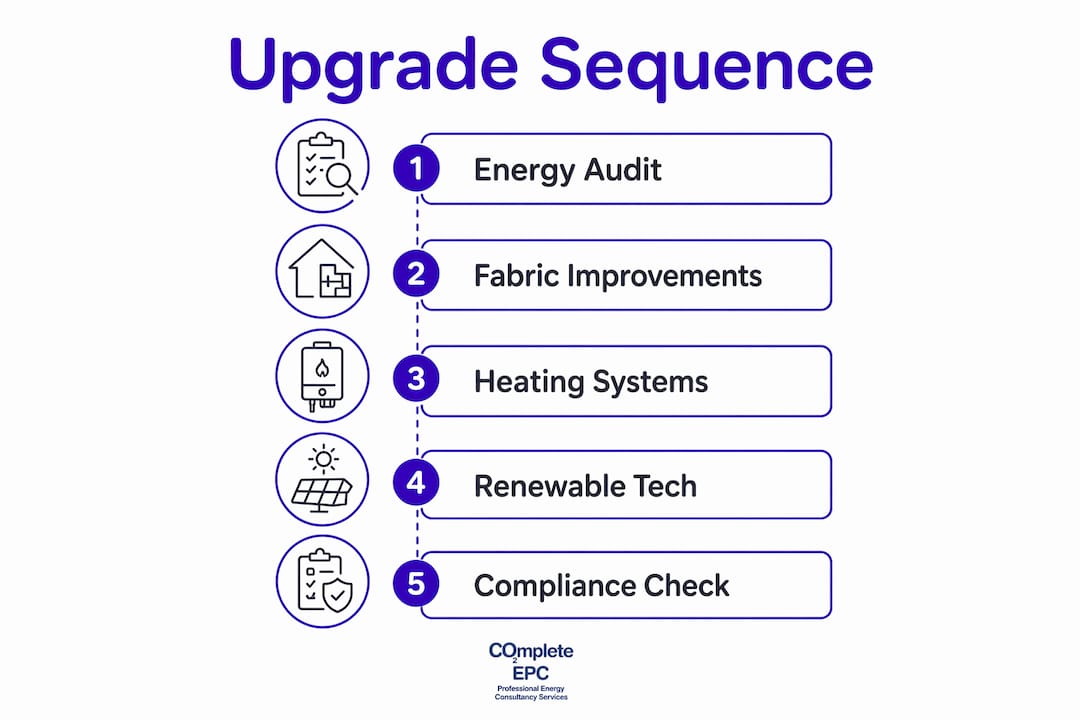 Infographic detailing energy efficiency upgrade sequence