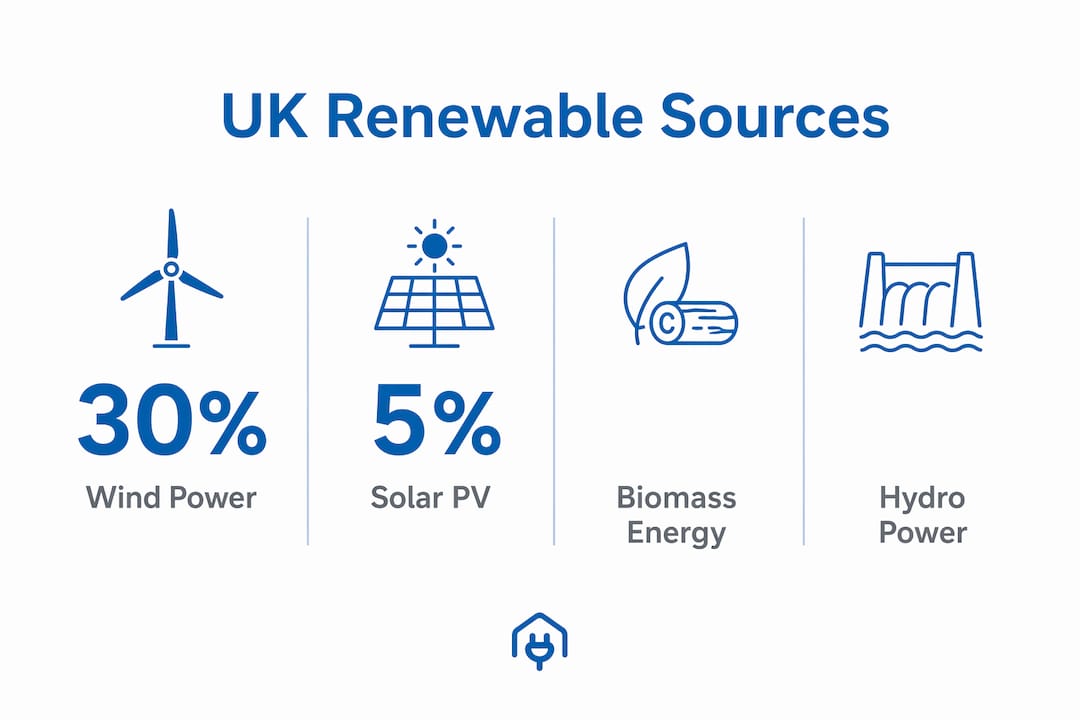 Infographic showing UK renewable energy source percentages