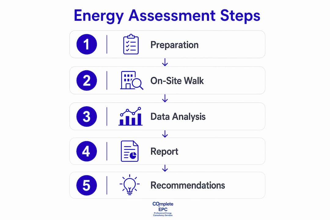 Infographic showing energy assessment process steps