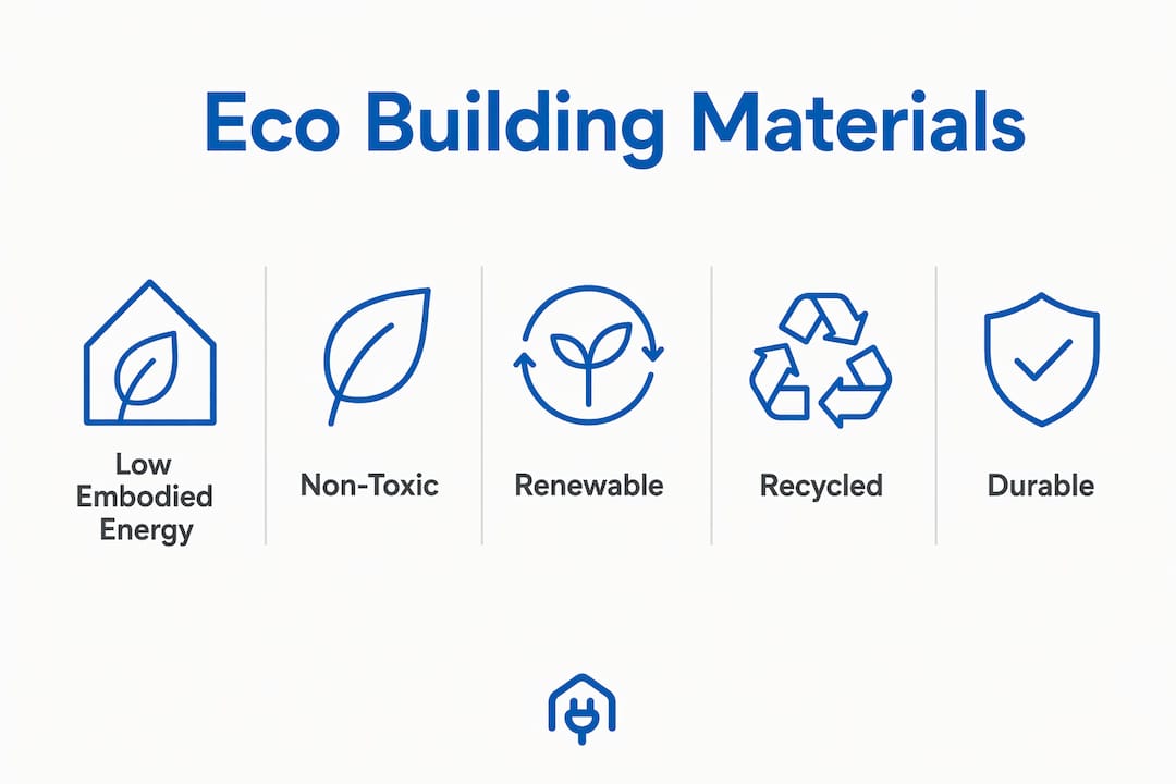Infographic illustrating eco-friendly building material criteria