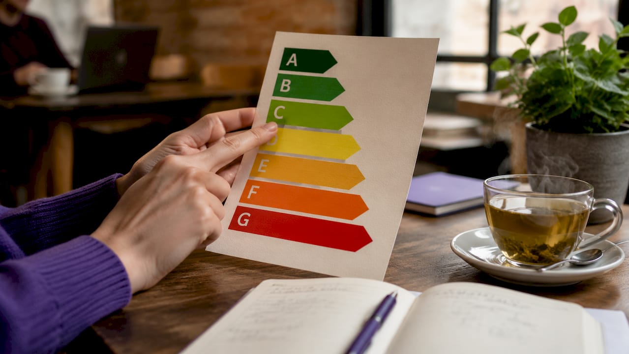Close-up of EPC rating chart and hand