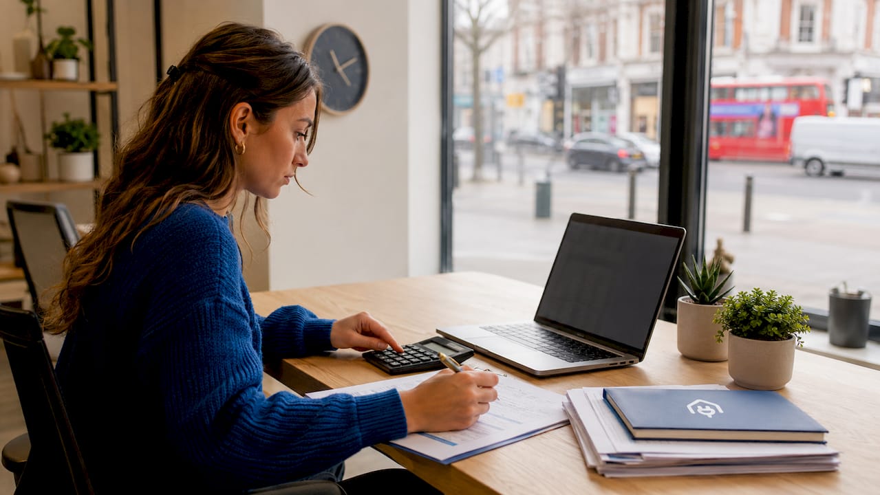 Man calculating EPC ratings with documents and laptop
