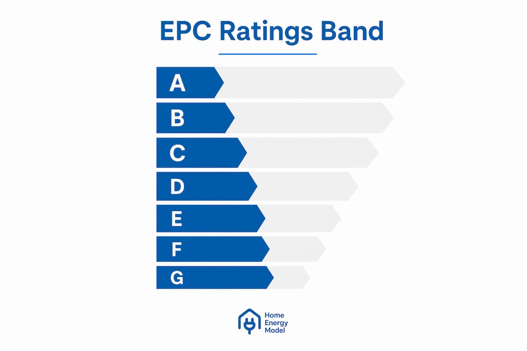 Infographic illustrating EPC rating bands hierarchy