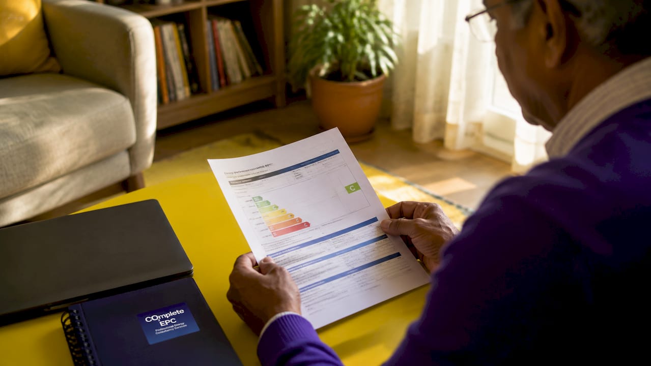 Hands reviewing Energy Performance Certificate